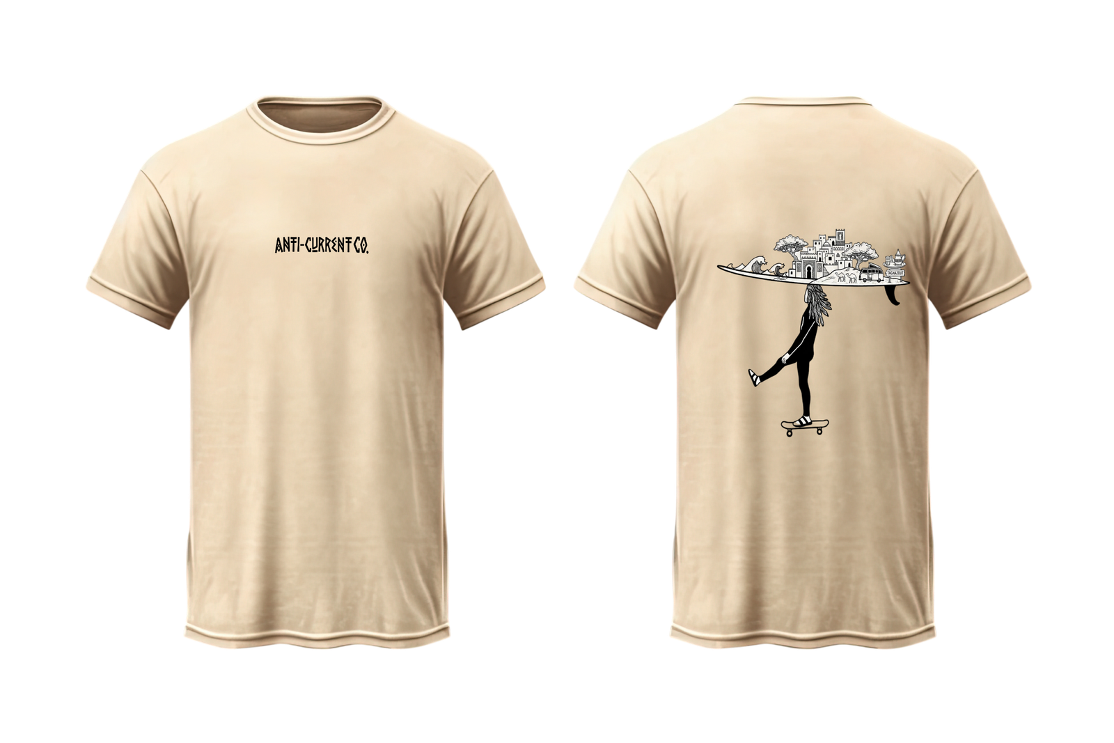Anti-Current Co. Skater/Surfer Taghazout tee — beige, back print