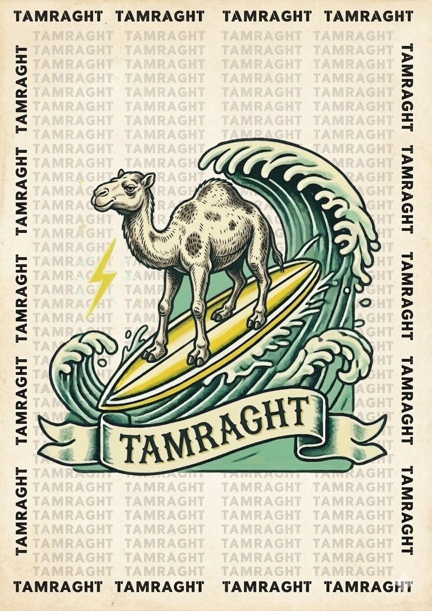 Postcard 2 — Tamraght surfing camel design
