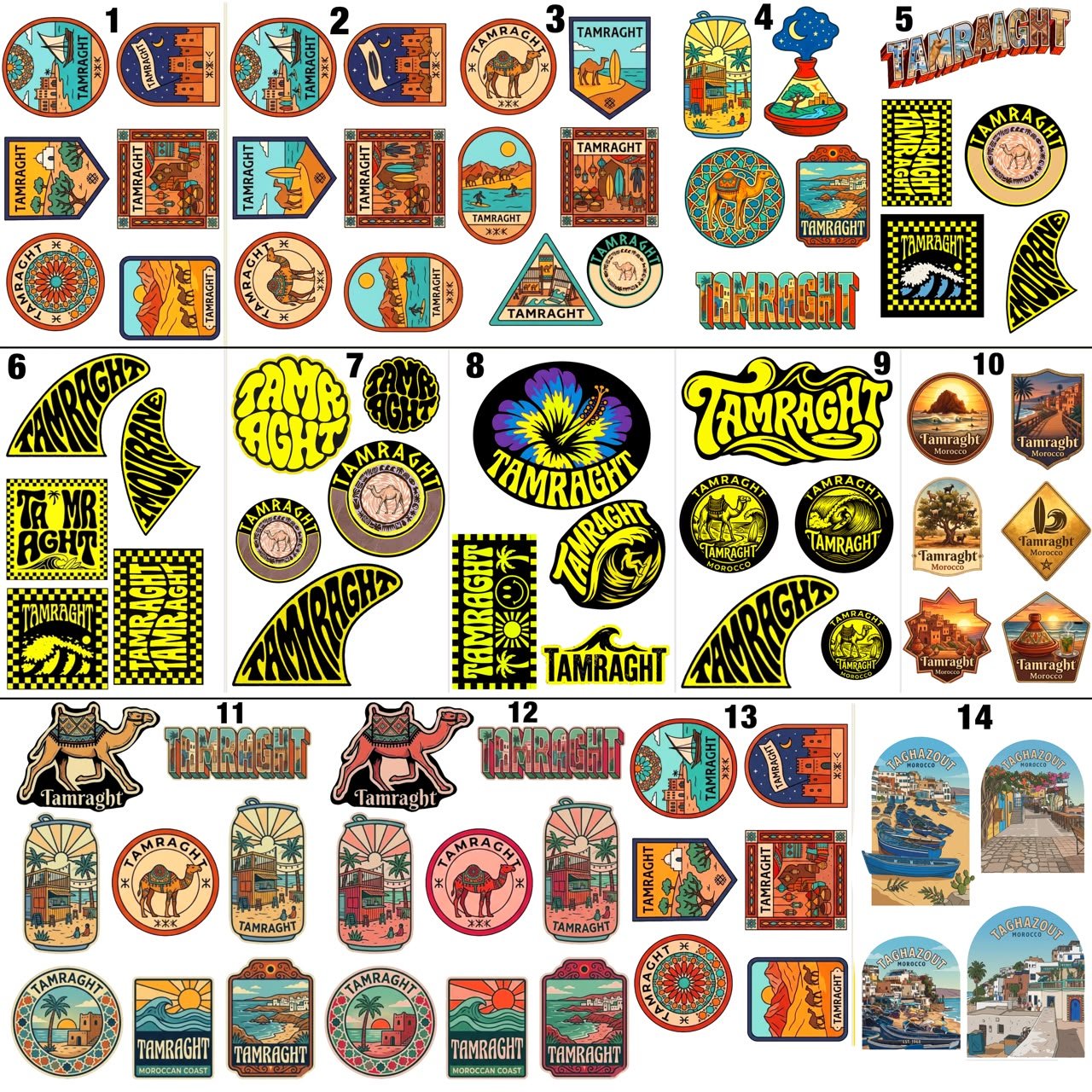 Tamraght sticker packs numbered catalog — 14 packs to choose from
